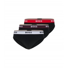 Hugo Boss Three-pack of stretch-cotton briefs with logo waistbands 50483647-971 Dark Blue/Red
