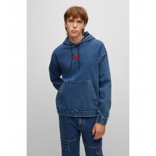Hugo Boss Jersey-denim hoodie with red logo label 50483883-424 Blue