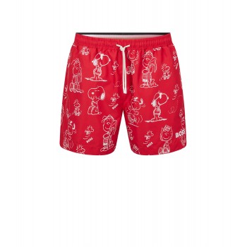Hugo Boss BOSS x PEANUTS logo swim shorts with all-over exclusive artwork 50483890-610 Red