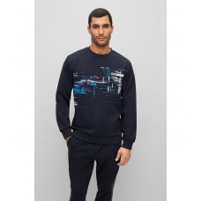 Hugo Boss Cotton-blend relaxed-fit sweatshirt with seasonal artwork 50483930-402 Dark Blue