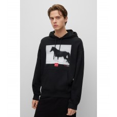 Hugo Boss Relaxed-fit hoodie with horse graphic and branding 50484164-001 Black