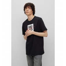Hugo Boss Cotton-jersey T-shirt with stacked and handwritten logos 50484217-001 Black