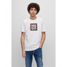Hugo Boss Cotton-jersey T-shirt with stacked and handwritten logos 50484217-100 White