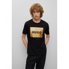 Hugo Boss Cotton-jersey regular-fit T-shirt with metallic logo 50484783-001 Black