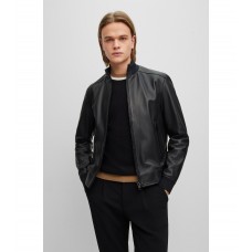 Hugo Boss Bomber-style jacket in lamb leather with chunky zip 50485081-001 Black