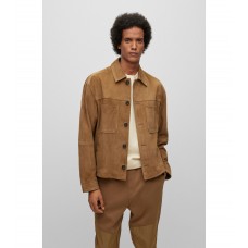 Hugo Boss Regular-fit shirt-style jacket in suede 50485082-280 Brown