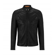 Hugo Boss Slim-fit biker jacket in waxed leather 50485083-001 Black