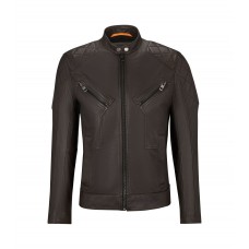 Hugo Boss Slim-fit biker jacket in waxed leather 50485083-202 Dark Brown