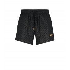Hugo Boss Quick-dry monogram-print swim shorts in recycled fabric 50485170-001 Black