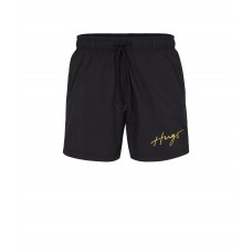 Hugo Boss Recycled-material swim shorts with handwritten logo 50485297-002 Black