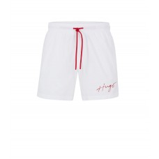Hugo Boss Recycled-material swim shorts with handwritten logo 50485297-104 White