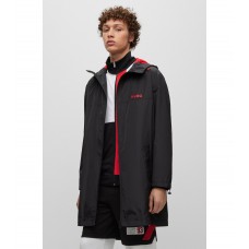 Hugo Boss Water-repellent hooded windbreaker coat with logo details 50485330-001 Black