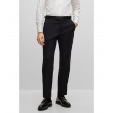 Hugo Boss Regular-fit tuxedo trousers in wool-blend canvas 50485346-001 Black