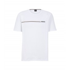 Hugo Boss Stretch-cotton pyjama T-shirt with signature stripe and logo 50485730-100 White