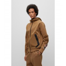 Hugo Boss Relaxed-fit zip-up hoodie in mixed materials 50485790-280 Brown