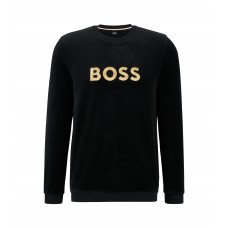 Hugo Boss Cotton-blend velour sweatshirt with embroidered logo 50485863-001 Black