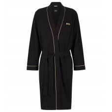 Hugo Boss Cotton-jersey dressing gown with piping and logo 50485920-002 Black