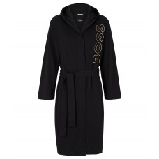 Hugo Boss Cotton-jersey dressing gown with outline logo 50485922-002 Black
