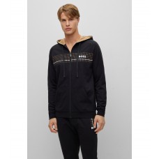 Hugo Boss Cotton-terry hoodie with dot stripes and logo 50485940-001 Black