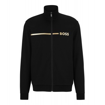 Hugo Boss Cotton-blend loungewear jacket with stripe and logo 50485947-001 Black