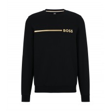 Hugo Boss Cotton-blend loungewear sweatshirt with stripe and logo 50485948-001 Black