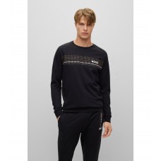 Hugo Boss Cotton-terry loungewear sweatshirt with dot stripes and logo 50485952-001 Black