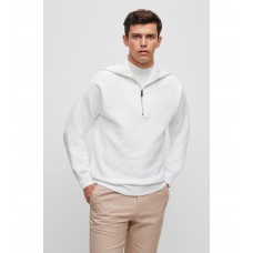 Hugo Boss Organic-cotton regular-fit sweater with zip collar 50486719-100 White