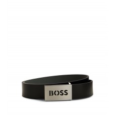 Hugo Boss Italian-leather belt with logo-plaque buckle 50486746-001 Black