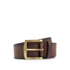 Hugo Boss Leather belt with antique-brass logo buckle 50486755-210 Dark Brown