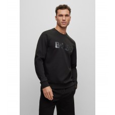 Hugo Boss Cotton-blend sweatshirt with mirror-effect logo artwork 50486838-001 Black