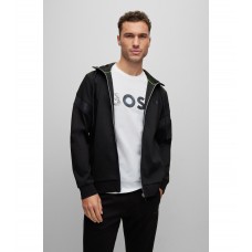 Hugo Boss Cotton-blend zip-up hoodie with logo tape 50486845-001 Black