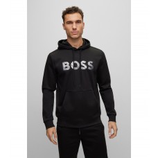 Hugo Boss Cotton-blend hoodie with mirror-effect logo artwork 50486853-001 Black