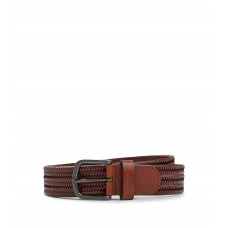 Hugo Boss Woven-leather belt with gunmetal pin buckle 50487001-214 Brown