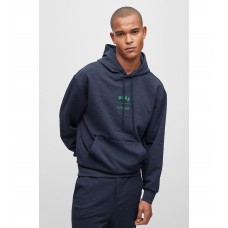 Hugo Boss BOSS x AJBXNG relaxed-fit hoodie with all-over monogram jacquard 50487659-402 Dark Blue