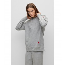 Hugo Boss Stretch-cotton jersey hoodie with red logo details 50487781-035 Grey