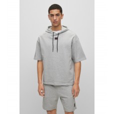 Hugo Boss Short-sleeved cotton-terry hoodie with logo label 50487864-061 Light Grey
