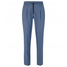 Hugo Boss Slim-fit trousers in striped wool, cotton and silk 50488873-433 Blue
