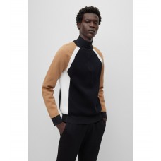 Hugo Boss Zip-neck sweater in mixed materials 50489063-001 Black / White / Beige
