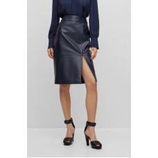 Hugo Boss Slim-fit pencil skirt in grained leather 50489116-404 Dark Blue
