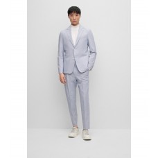 Hugo Boss Slim-fit suit in cotton, linen and stretch seersucker 50489370-492 Light Blue