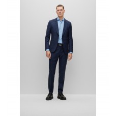 Hugo Boss Slim-fit suit in a checked virgin-wool blend 50489372-404 Dark Blue