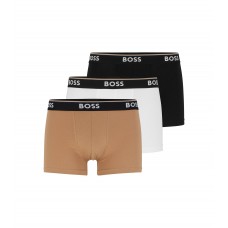 Hugo Boss Three-pack of stretch-cotton trunks with logo waistbands 50489612-975 Black / White / Beige