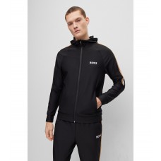 Hugo Boss Zip-up hoodie in active-stretch jersey with logo 50490646-001 Black