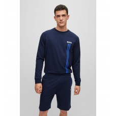 Hugo Boss Cotton-terry sweatshirt with logo and stripe prints 50490854-403 Dark Blue