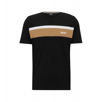 Hugo Boss Cotton-blend pyjama T-shirt with block stripe and logo 50490923-001 Black