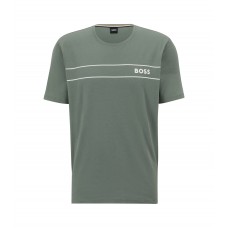 Hugo Boss Stretch-cotton pyjama T-shirt with stripes and logo 50491104-343 Light Green