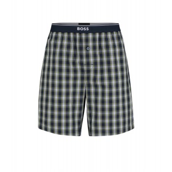 Hugo Boss Checked pyjama shorts in cotton poplin with logo waistband 50491169-343 Green Patterned