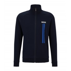 Hugo Boss Cotton-terry zip-up jacket with logo and stripe prints 50491243-403 Dark Blue