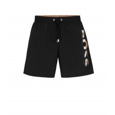 Hugo Boss Recycled-material swim shorts with signature-stripe logo 50491579-001 Black