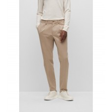 Hugo Boss Pleat-front trousers in stretch-cotton twill 50491632-294 Light Beige